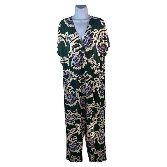 Leota Faux Wrap Ruby Floral Jumpsuit in Green/Purple/Cream 1X New - Picture 4 of 10